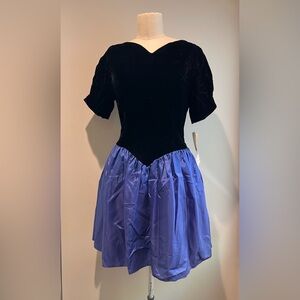 NWT Vintage Jessica McClintock Gunne Sax black velvet blue satin dress 11/12